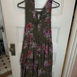 Torrid Floral Chiffon Ruffled High Neck Olive Green Layered Dress